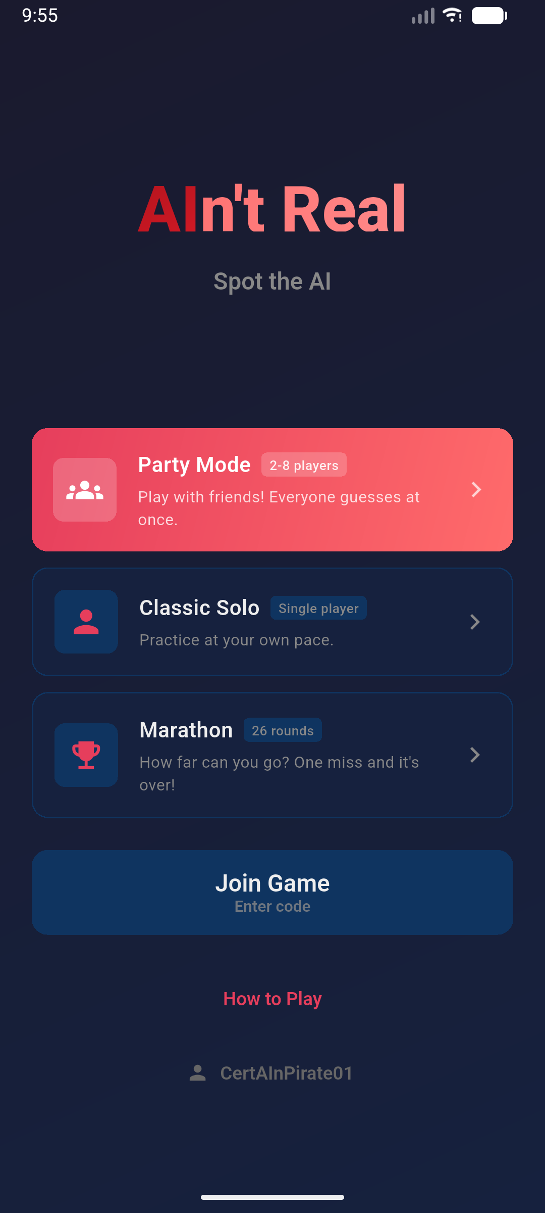 Home screen - choose your game mode